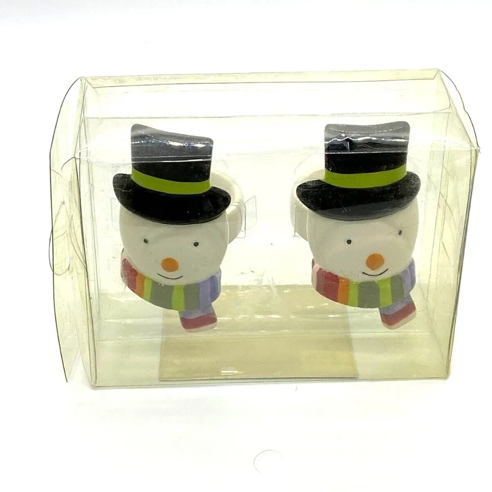 2 Pack of Target Christmas Snowman Ceramic Napkin Rings Vintage NOS